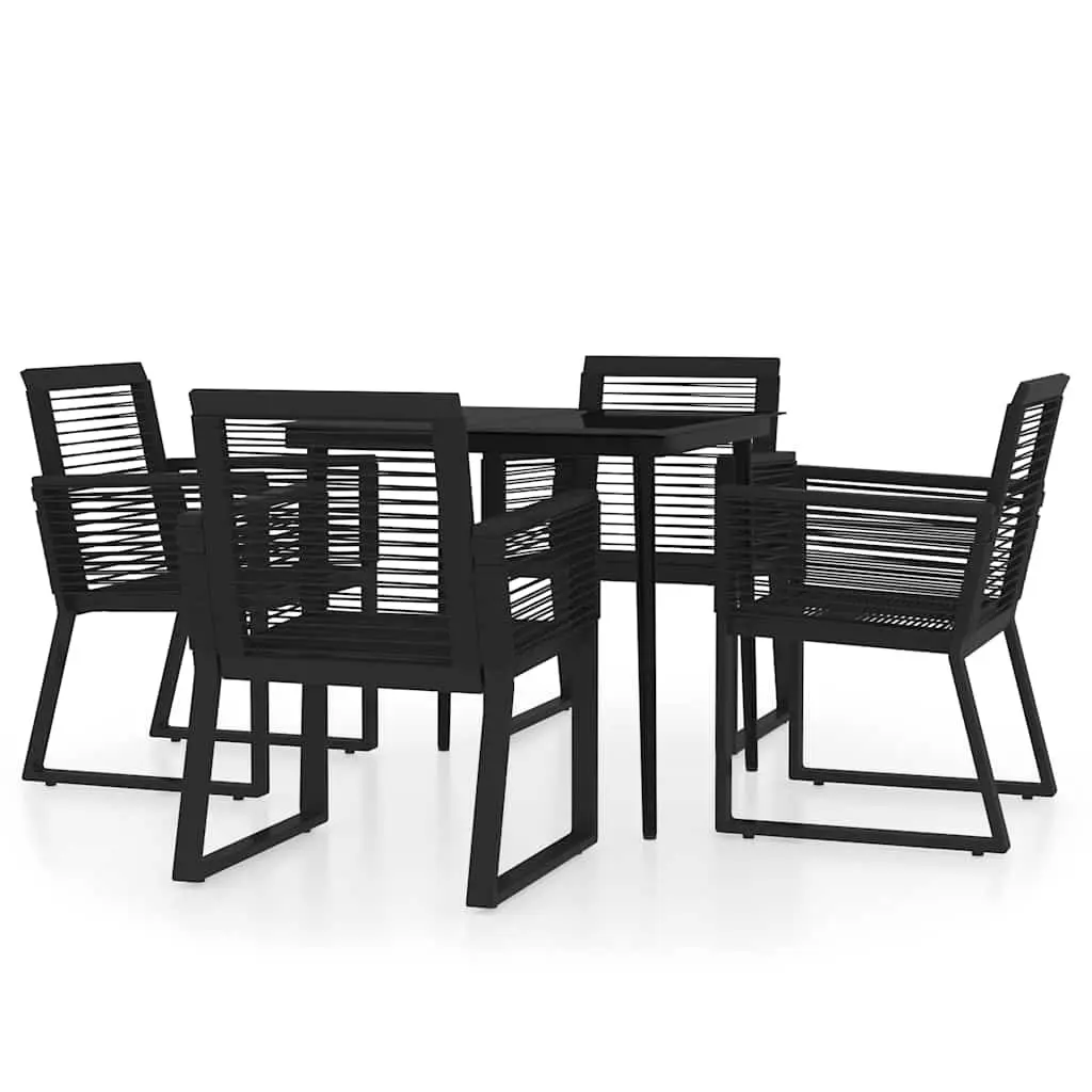 Garden Dining Set Black 5 Piece Outdoor Table and Chairs Glass Top Steel Rattan