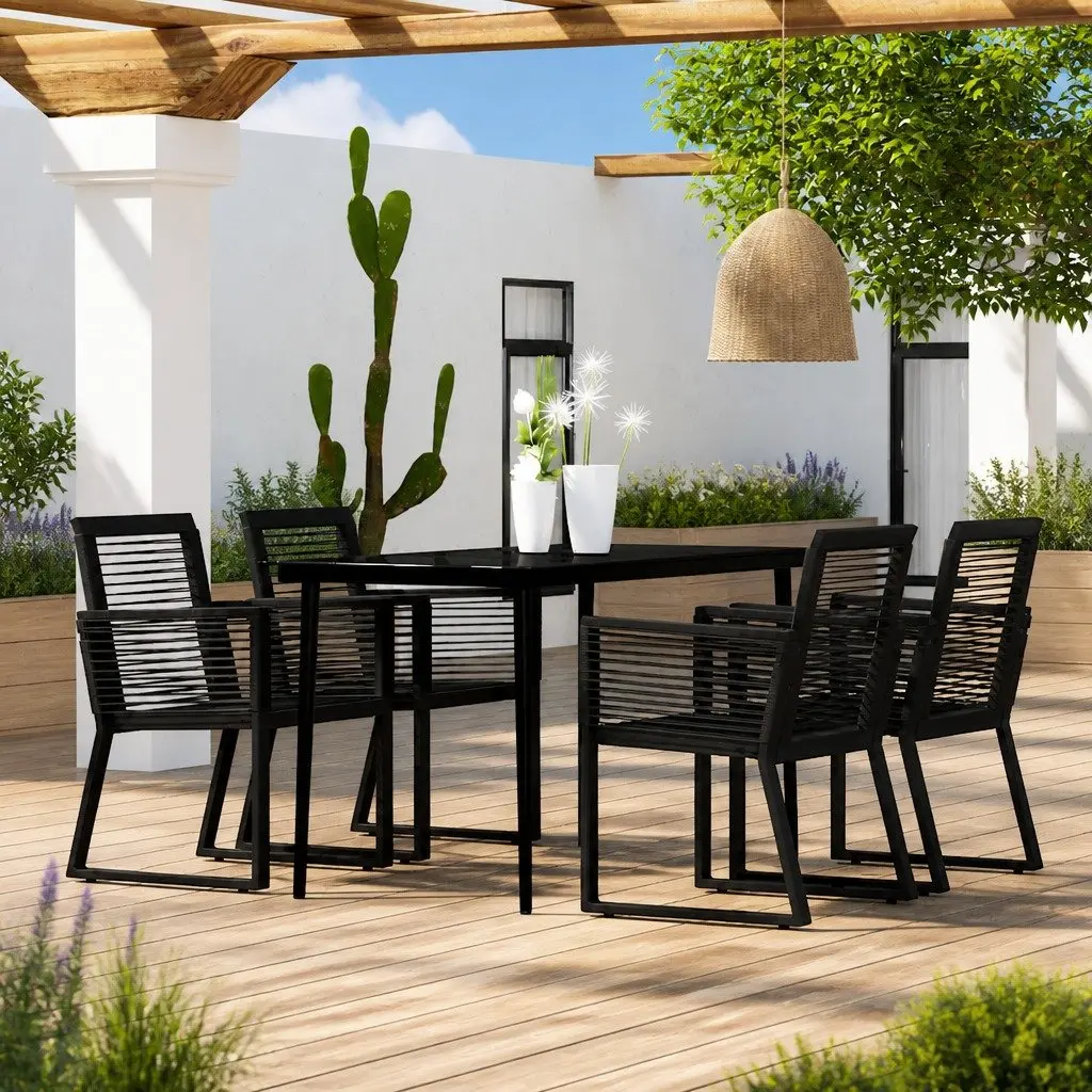 Garden Dining Set Black 5 Piece Outdoor Table Chairs Steel Glass Rattan