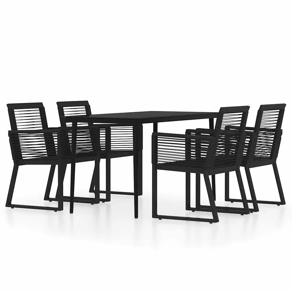 Garden Dining Set Black 5 Piece Outdoor Table Chairs Steel Glass Rattan