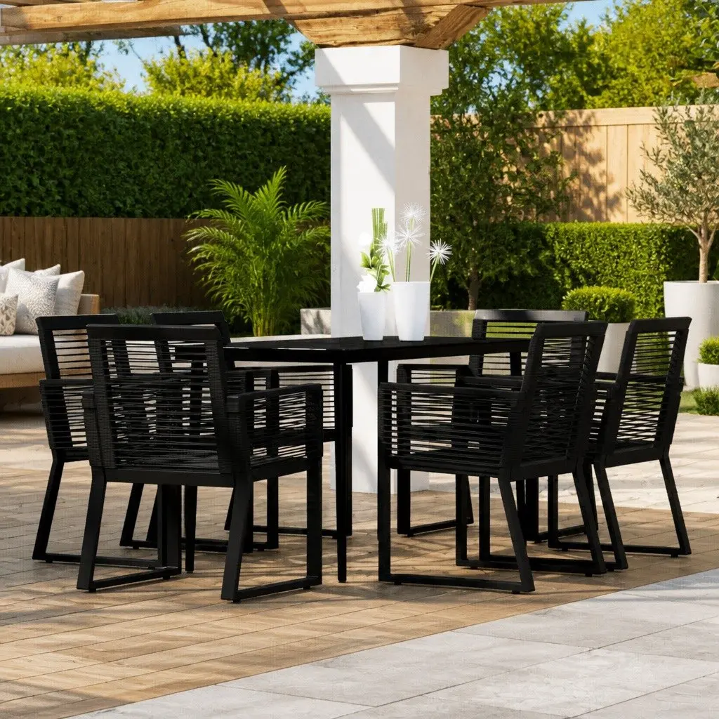 Garden Dining Set 7 Piece Outdoor Furniture Black Table Chairs Patio