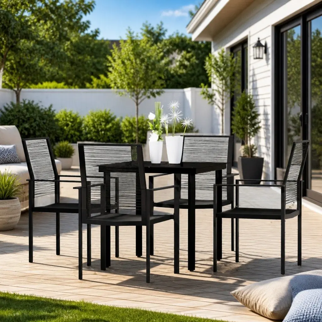 Garden Dining Set 5 Piece Black Patio Furniture Table Chairs Outdoor