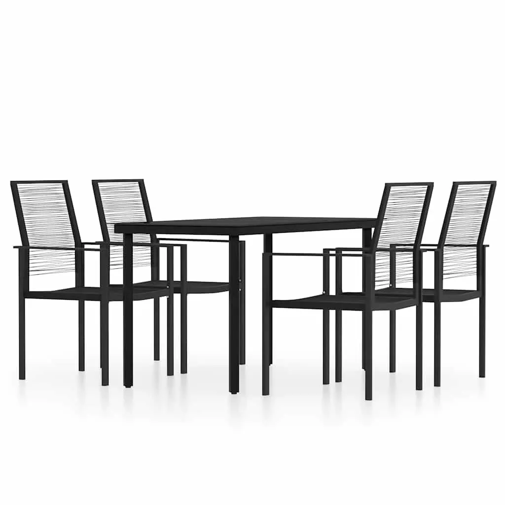 Garden Dining Set 5 Piece Outdoor Patio Table Chairs Black Steel Rattan