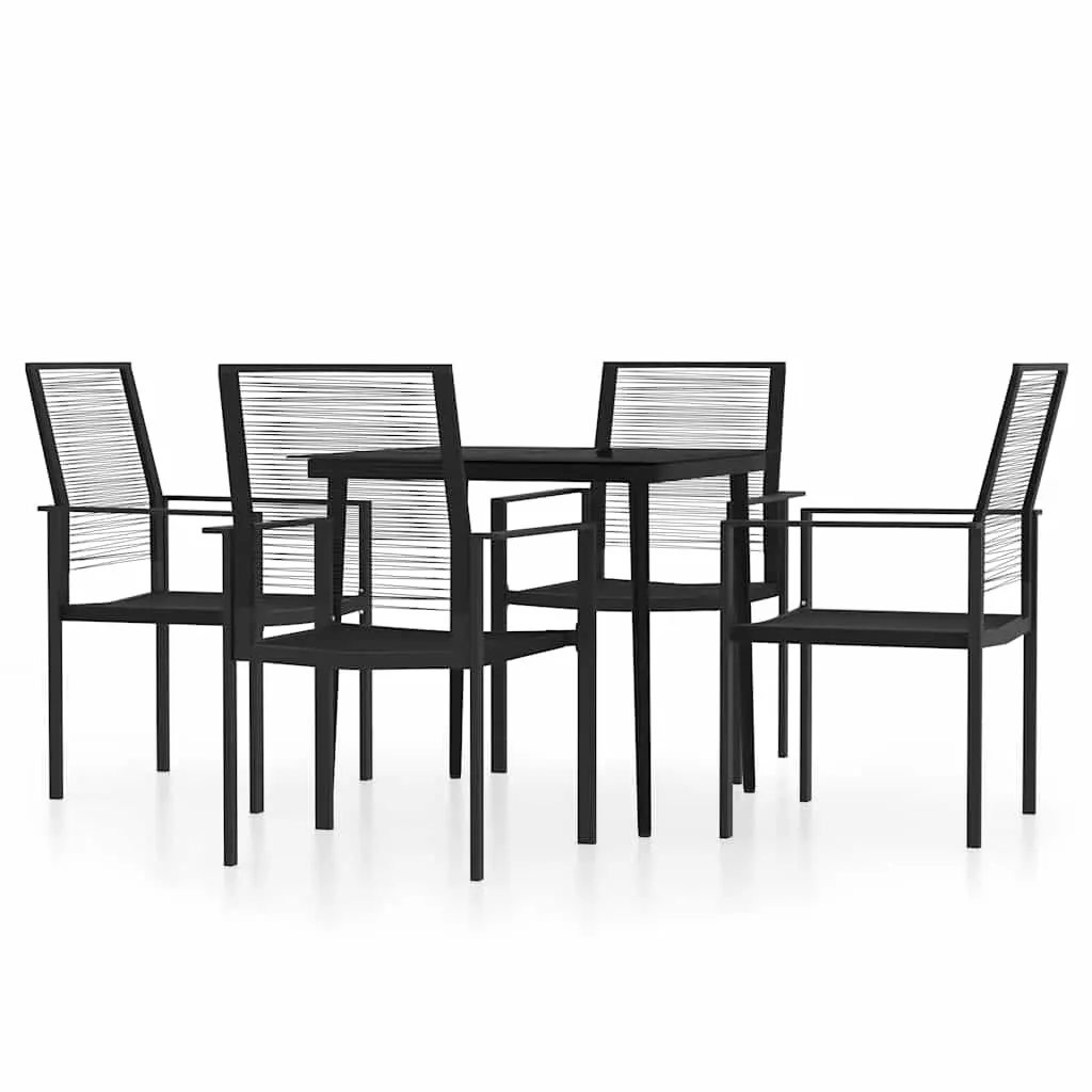 5 Piece Garden Dining Set Outdoor Patio Table Chairs Black Steel Glass Rattan