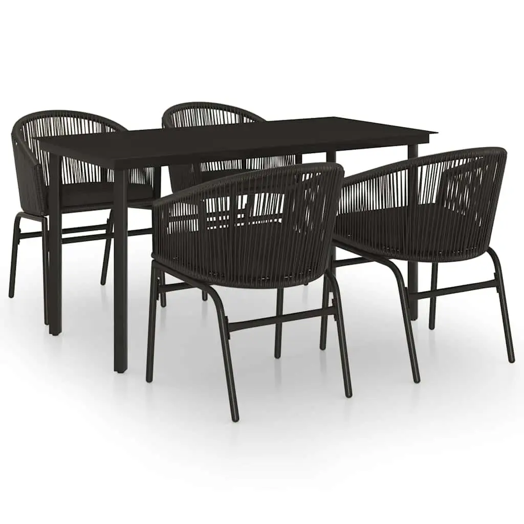 Garden Dining Set 5 Piece Outdoor Patio Table Chairs Black Glass Top Steel Frame