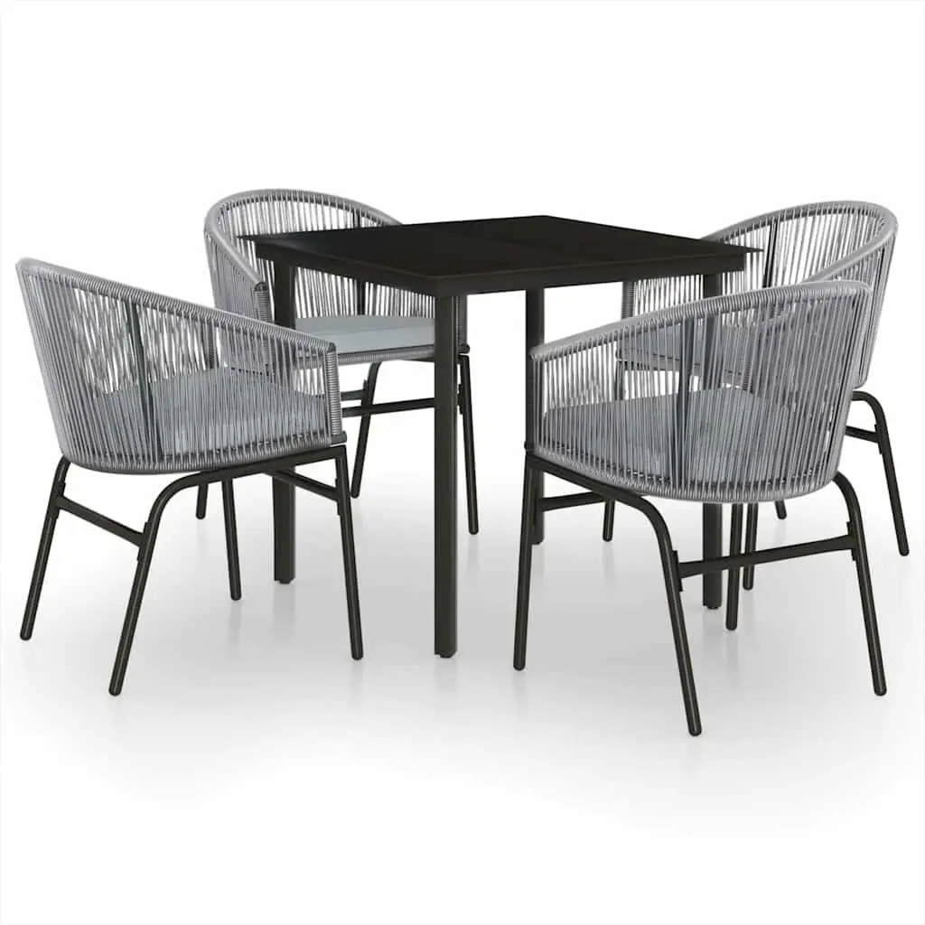 Garden Dining Set 5 Piece Outdoor Patio Furniture Glass Table Grey Rattan Chairs