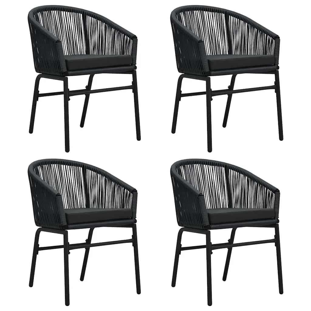 5 Piece Outdoor Garden Dining Set Black Steel Frame Glass Table Rattan Chairs
