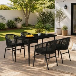 Garden Dining Set 5 Piece Outdoor Patio Furniture Black Glass Table Chairs
