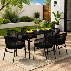 Concise 7 Piece Outdoor Dining Set with Glass Table
