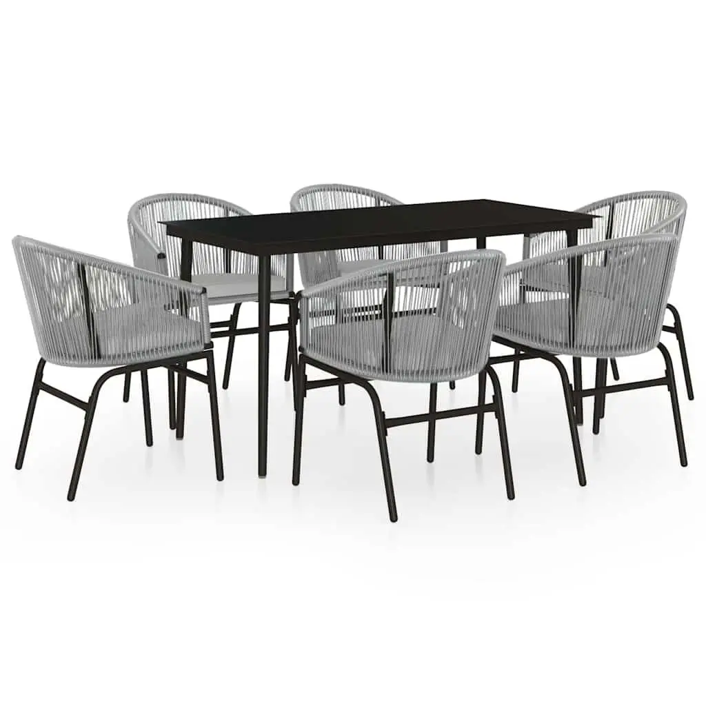 Garden Dining Set Grey 7 Piece Outdoor Furniture Glass Table Rattan Chairs