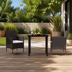 Garden Dining Set 3 Piece Outdoor Table Chairs with Cushions Black Patio