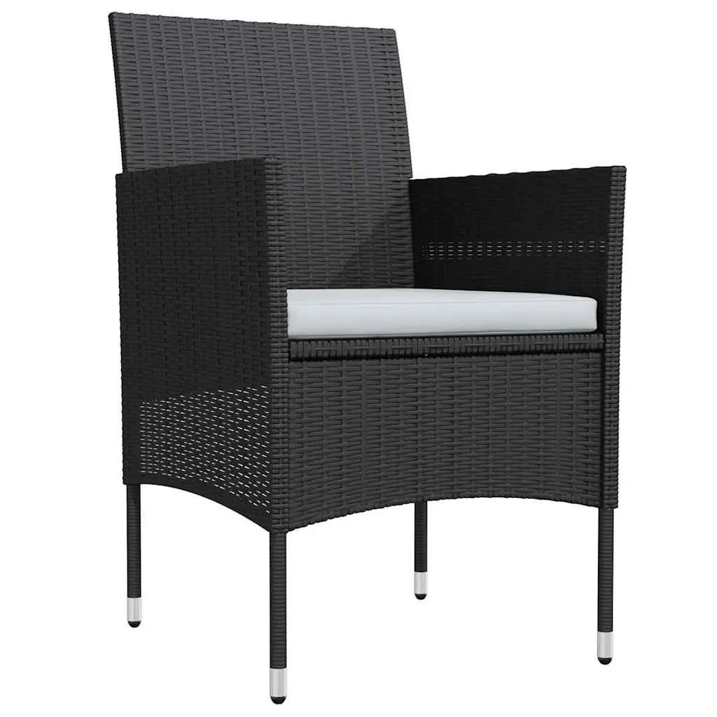 Garden Dining Set Black 3 Piece Outdoor Table Chairs with Cushions