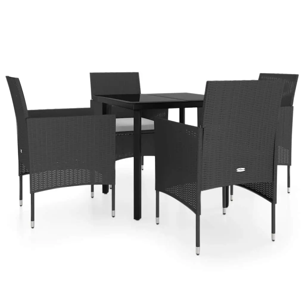 5 Piece Outdoor Garden Dining Set Black with Cushions Steel Frame Glass Tabletop