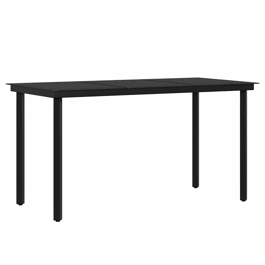 5 Piece Garden Dining Set Black Rattan Chairs Glass Top Table Durable Steel Frame