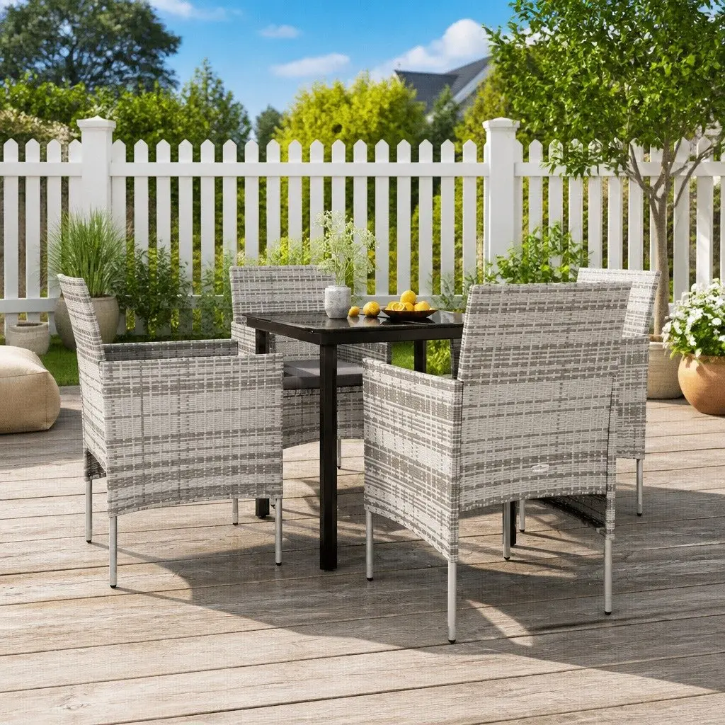5 Piece Outdoor Dining Set Grey Rattan Table Chairs with Cushions