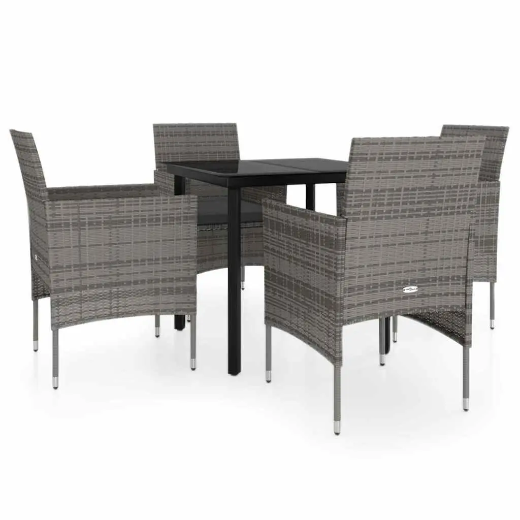 5 Piece Outdoor Dining Set Grey Rattan Table Chairs with Cushions