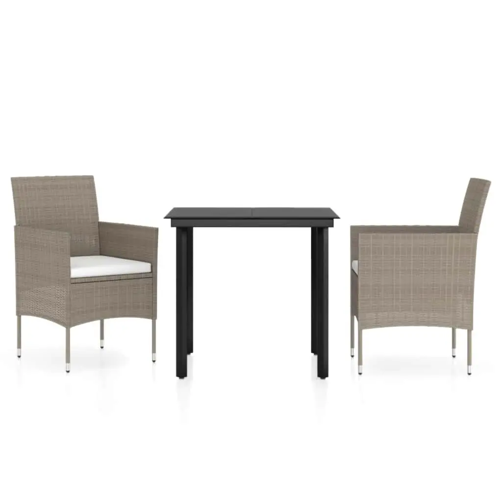 Garden Dining Set 3 Piece Outdoor Furniture Table Chairs Cushions Beige Black