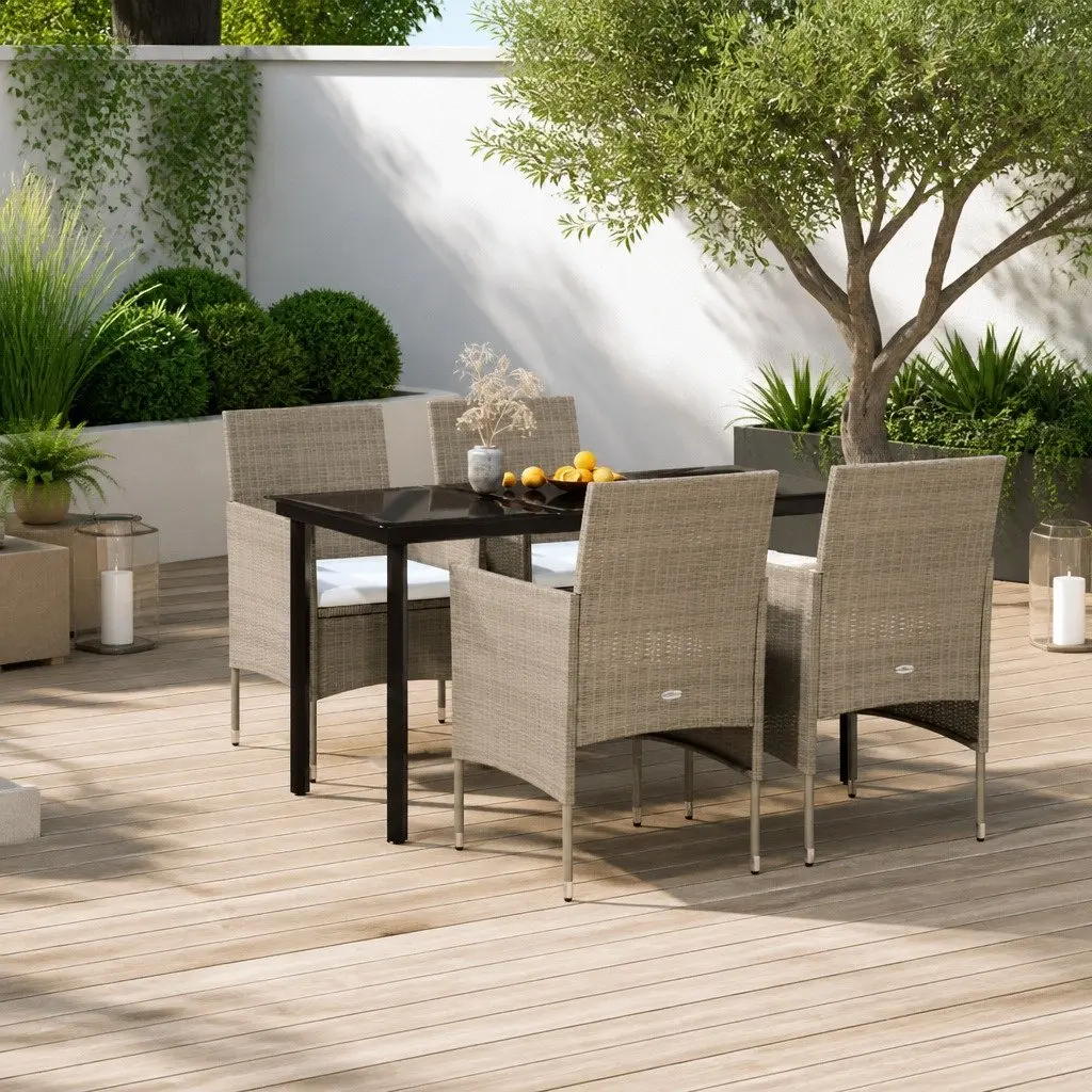 Garden Dining Set Beige Black 5 Piece Outdoor Table Chairs with Cushions