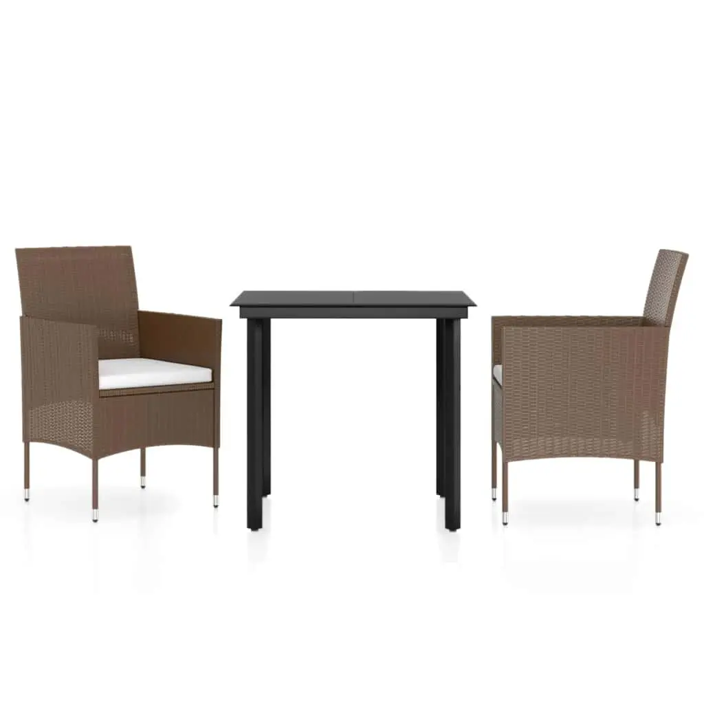 Garden Dining Set Brown and Black 3 Piece Outdoor Furniture Table and Chairs with Cushions