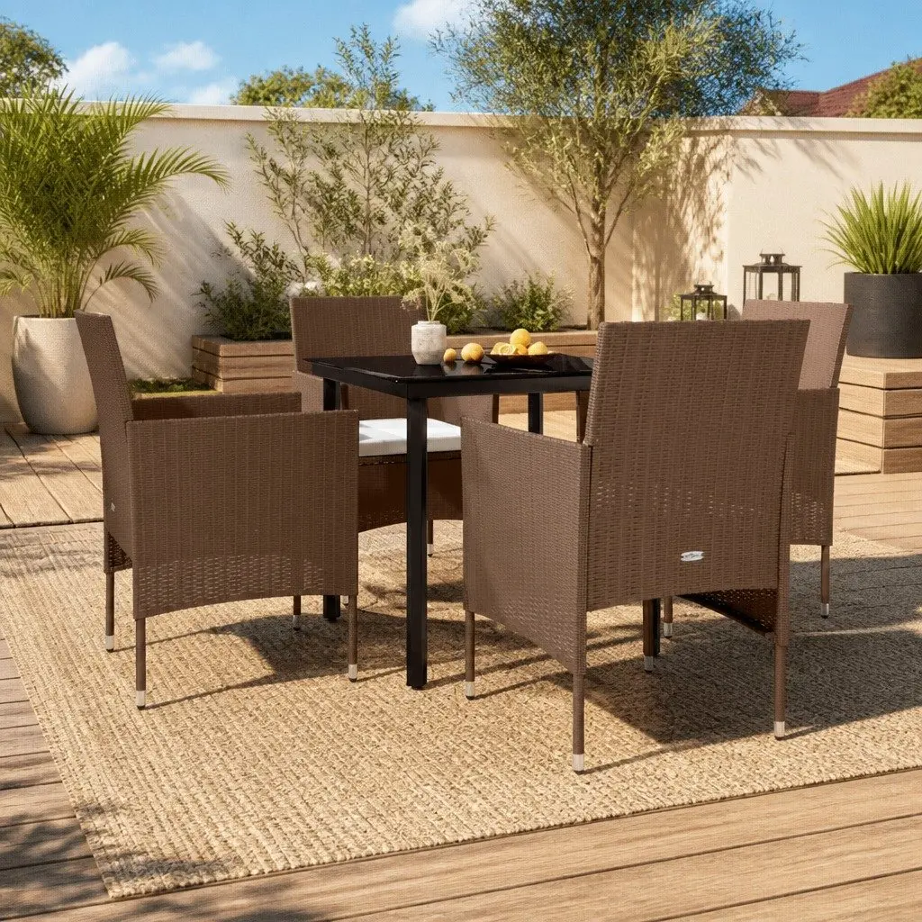 Garden Dining Set 5 Piece Outdoor Furniture Table Chairs Cushions Brown Black