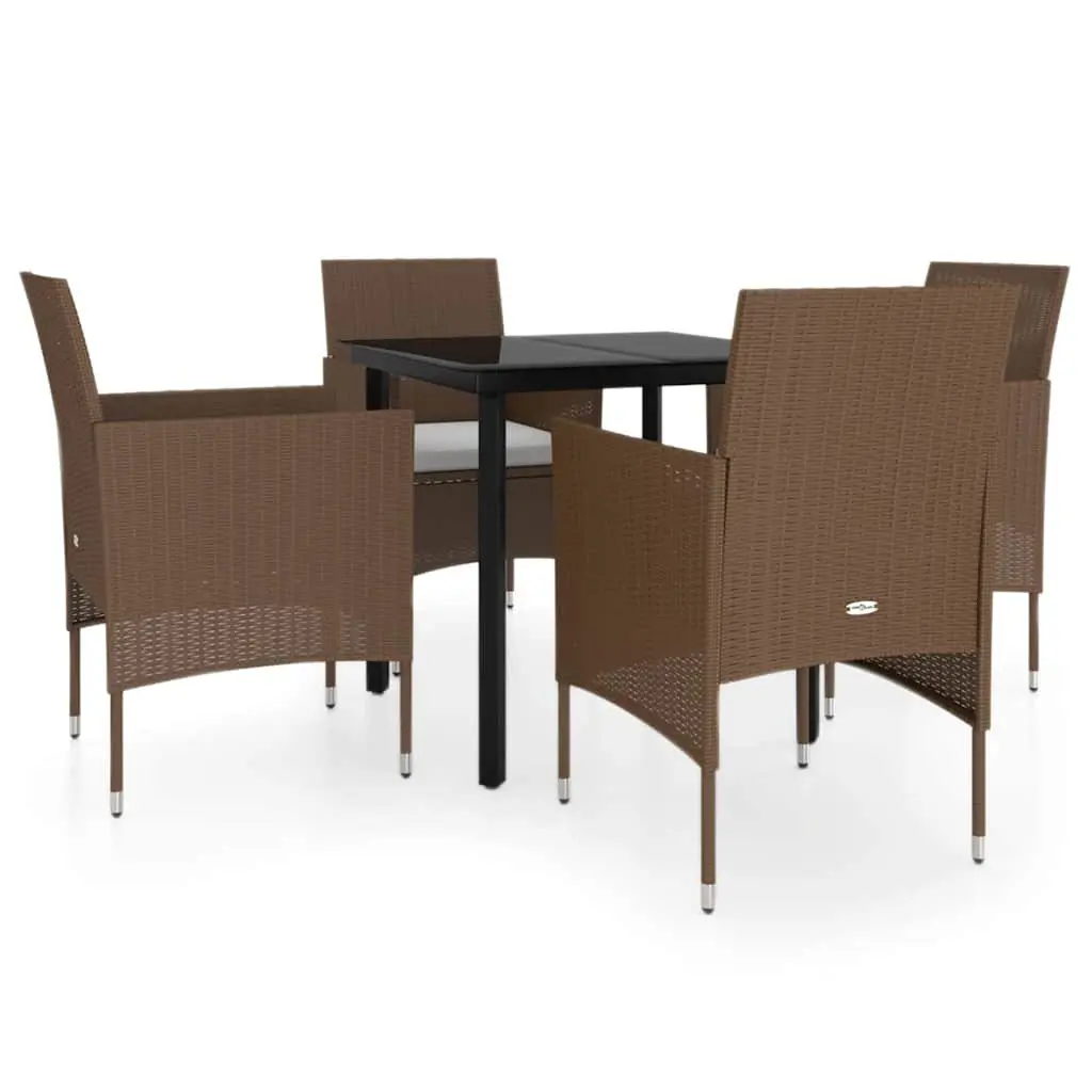 Garden Dining Set 5 Piece Outdoor Furniture Table Chairs Cushions Brown Black