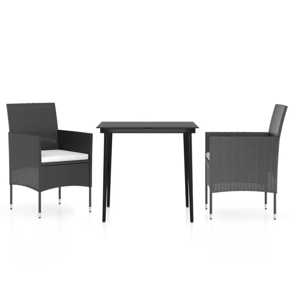 Garden Dining Set 3 Piece Outdoor Furniture Table Chairs Black Patio Seating