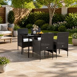 5 Piece Outdoor Garden Dining Set Patio Furniture Black Cushioned Chairs Glass
