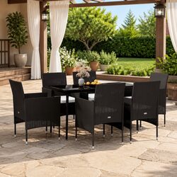 Concise 7 Piece Outdoor Dining Set with Cushions