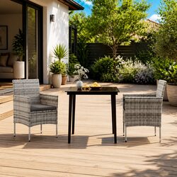 Garden Dining Set 3 Piece Outdoor Furniture Table Chairs Grey Black Rattan