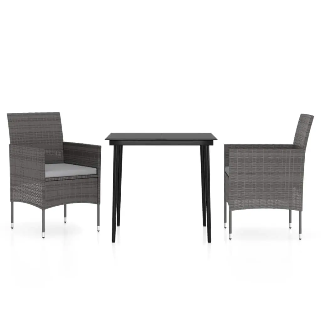 Garden Dining Set 3 Piece Outdoor Furniture Table Chairs Grey Black Rattan