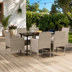 Garden Dining Set 7 Piece Outdoor Furniture Table Chairs Cushions Beige Black