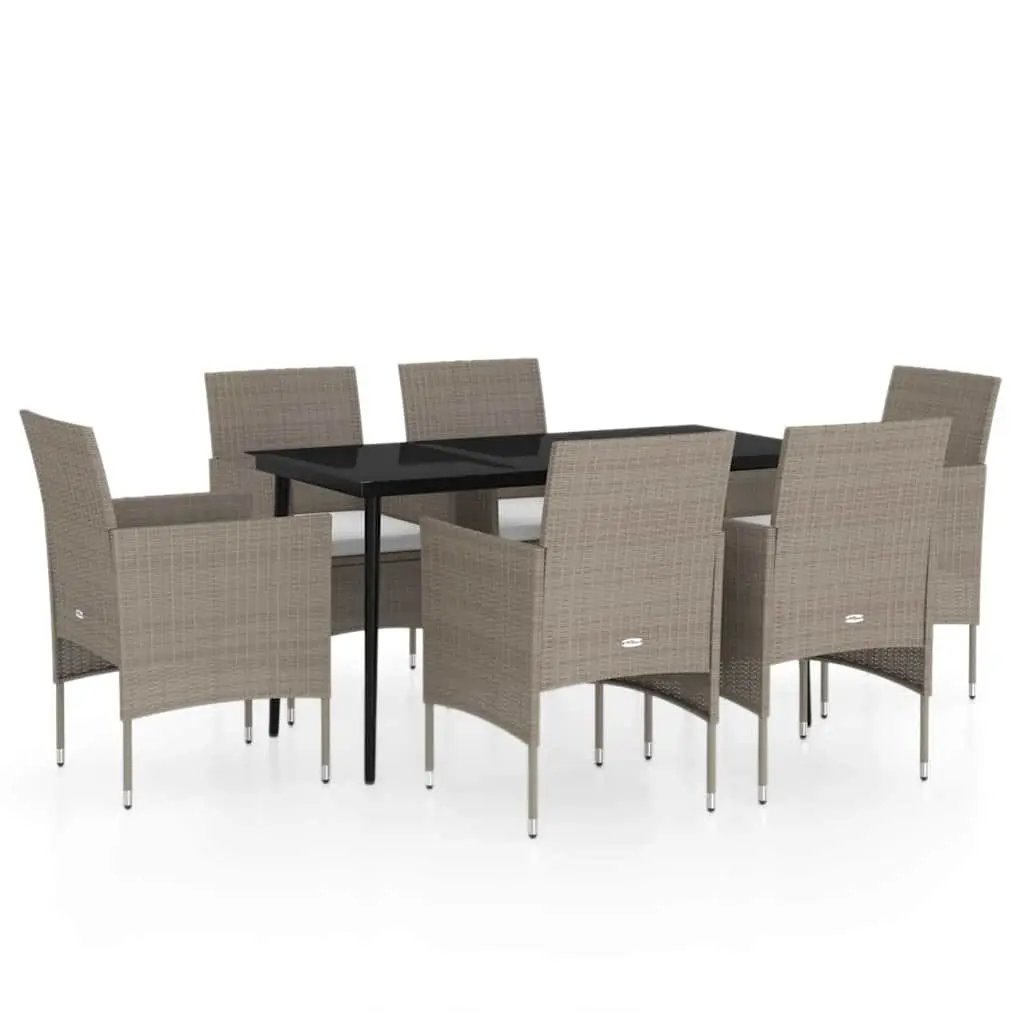 Garden Dining Set 7 Piece Outdoor Furniture Table Chairs Cushions Beige Black