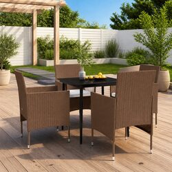 5 Piece Garden Dining Set: Glass Table with Cushioned Chairs