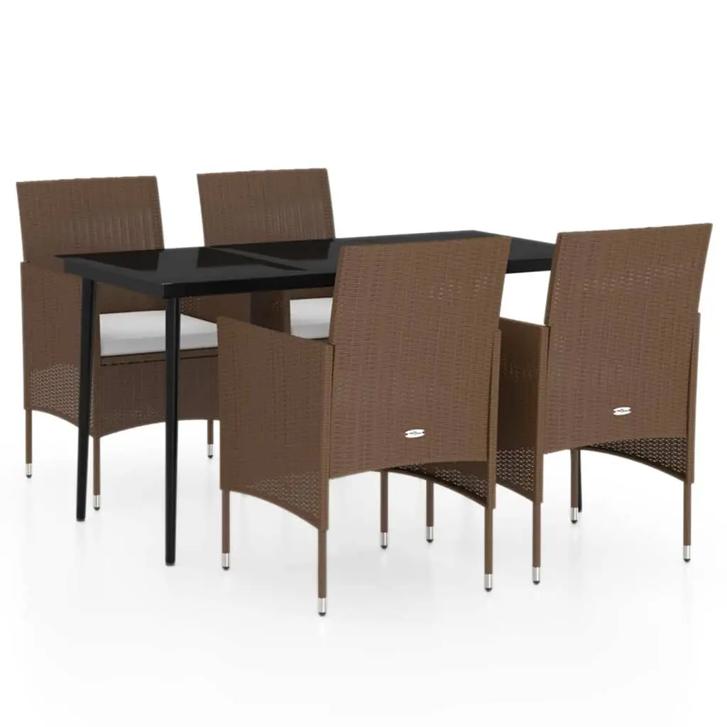 Garden Dining Set Brown 5 Piece Outdoor Furniture Table Chairs with Cushions