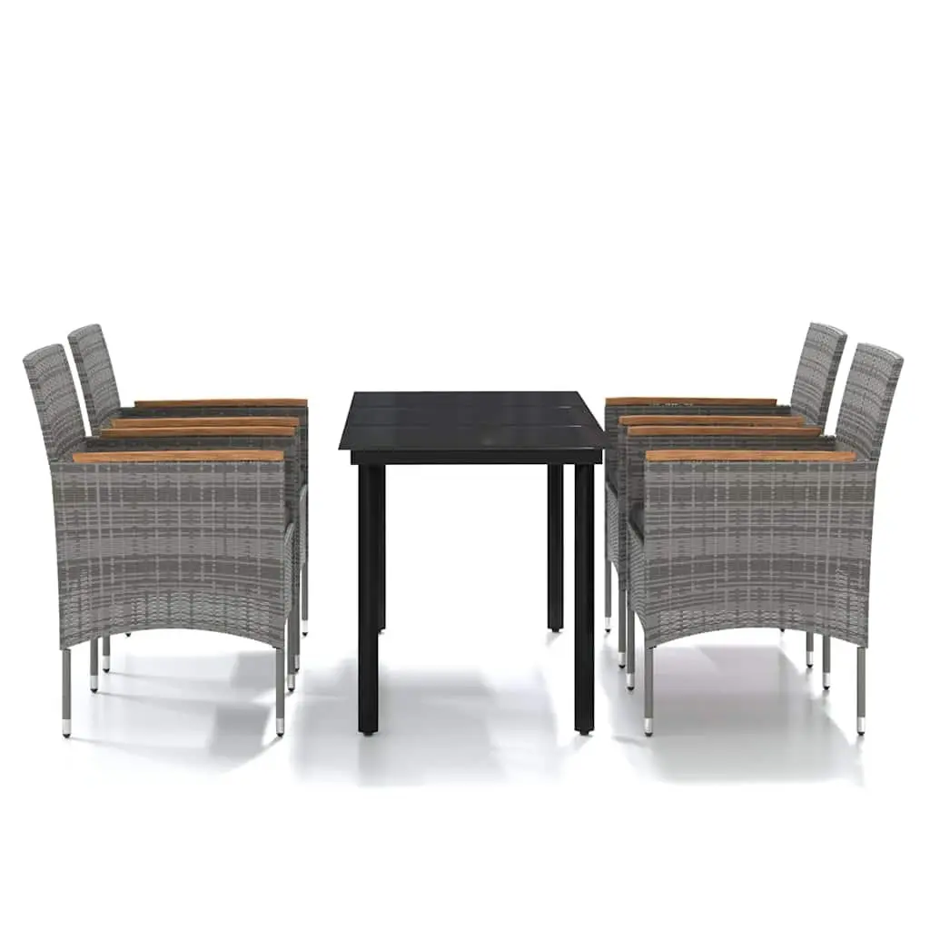 5 Piece Outdoor Dining Set Glass Table Rattan Chairs with Cushions Grey
