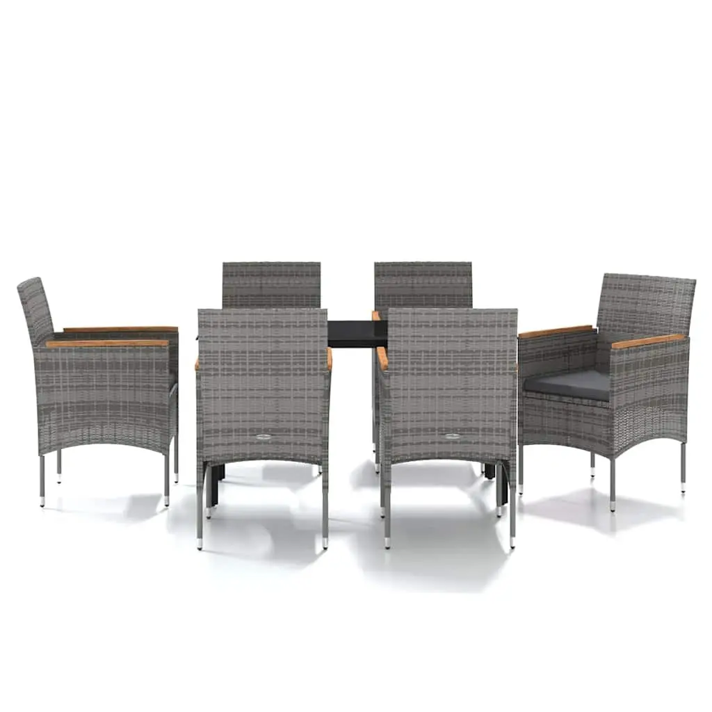 Outdoor Dining Set 7 Piece Grey Table Chairs Cushions Glass Top Patio Furniture