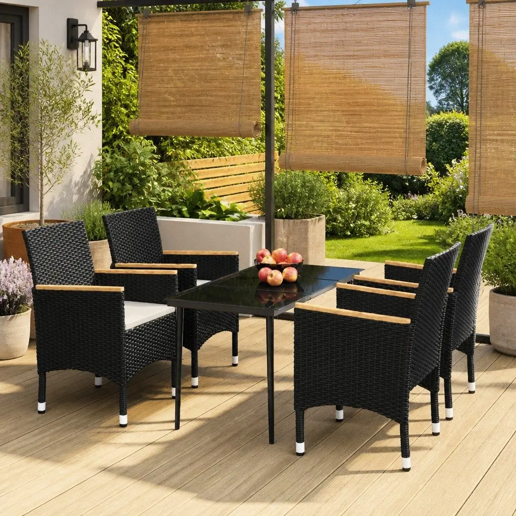 Garden Dining Set 5 Piece Outdoor Furniture Table Chairs Black Patio Rattan