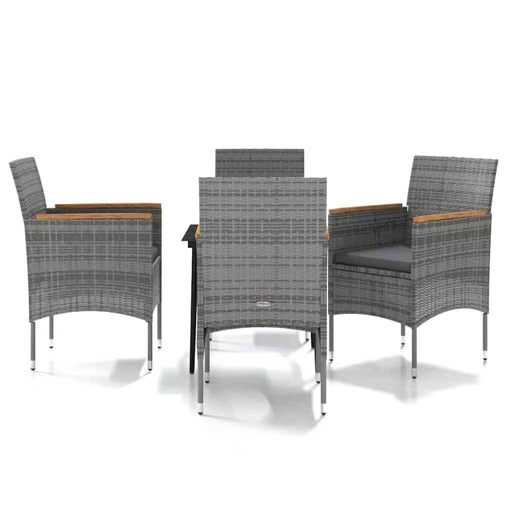 Outdoor Dining Set Grey 5 Piece Glass Table Rattan Chairs