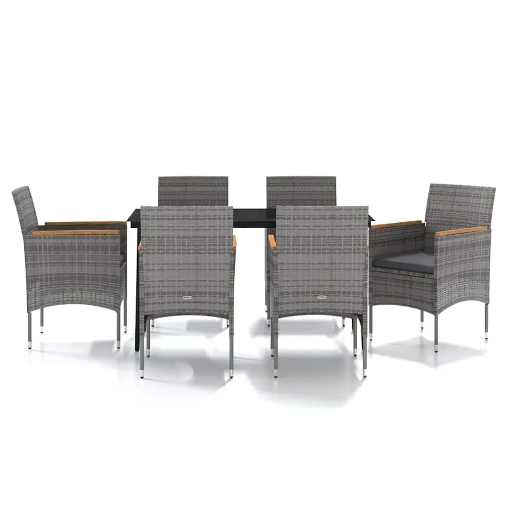 Outdoor Dining Set 7 Piece Table Chairs Cushions Grey Rattan Glass Patio