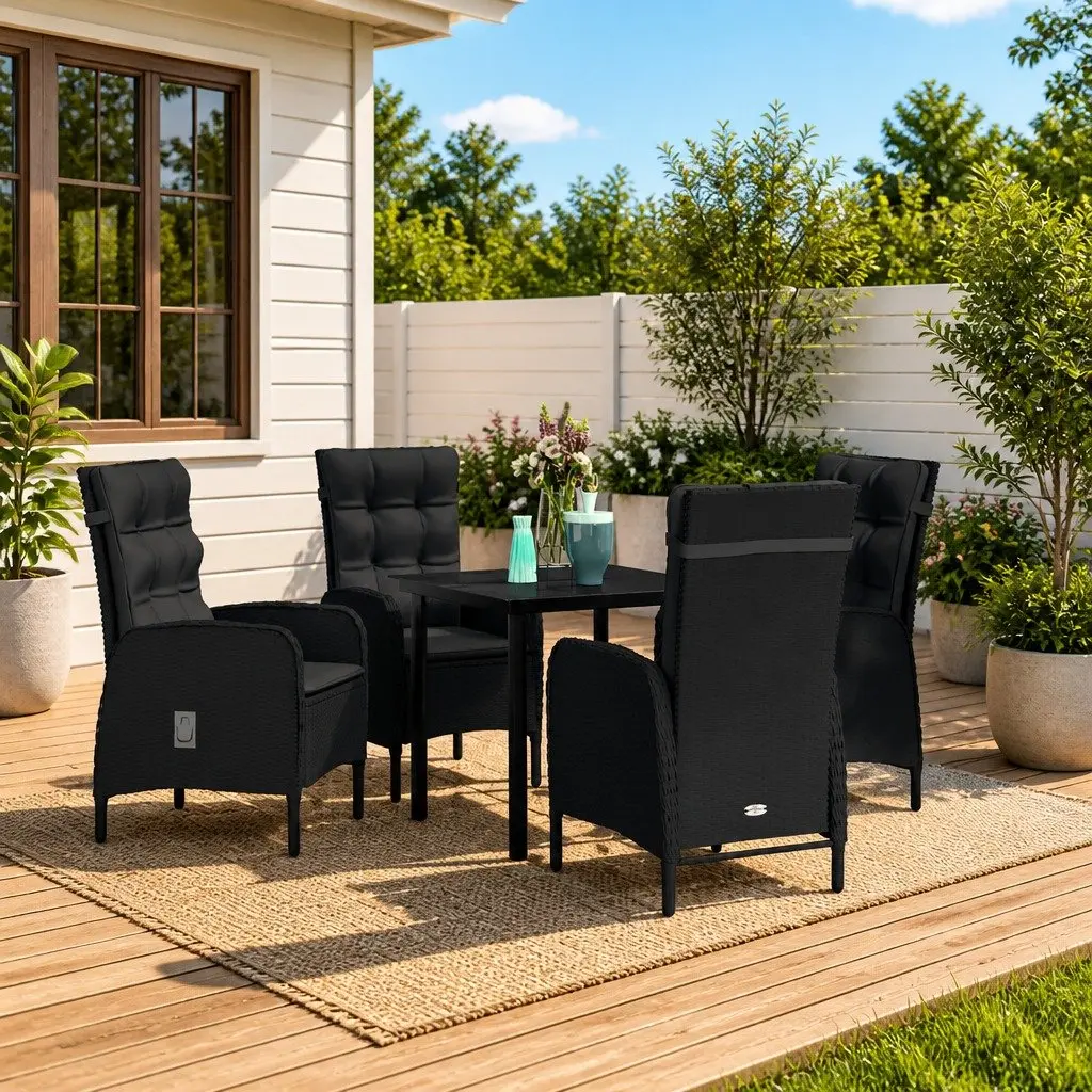 5-Piece Outdoor Dining Set with Glass Table & Reclining Chairs