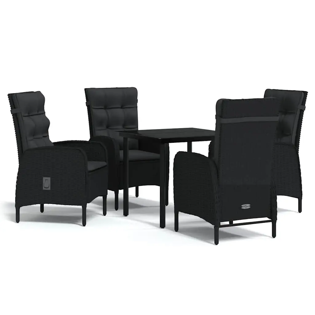 5-Piece Outdoor Dining Set with Glass Table & Reclining Chairs