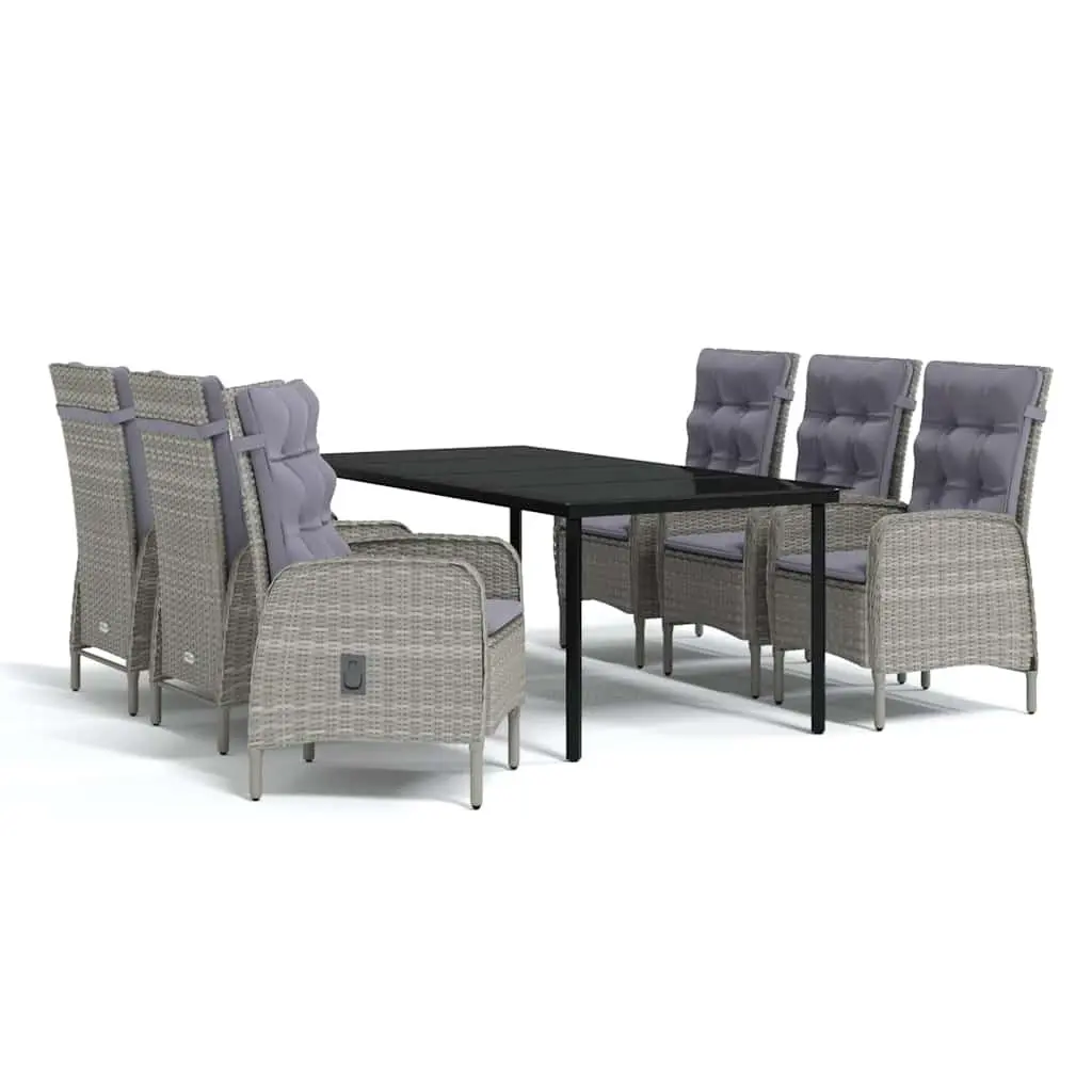 Garden Dining Set 7 Piece Outdoor Table Chairs Grey Black Rattan Cushions
