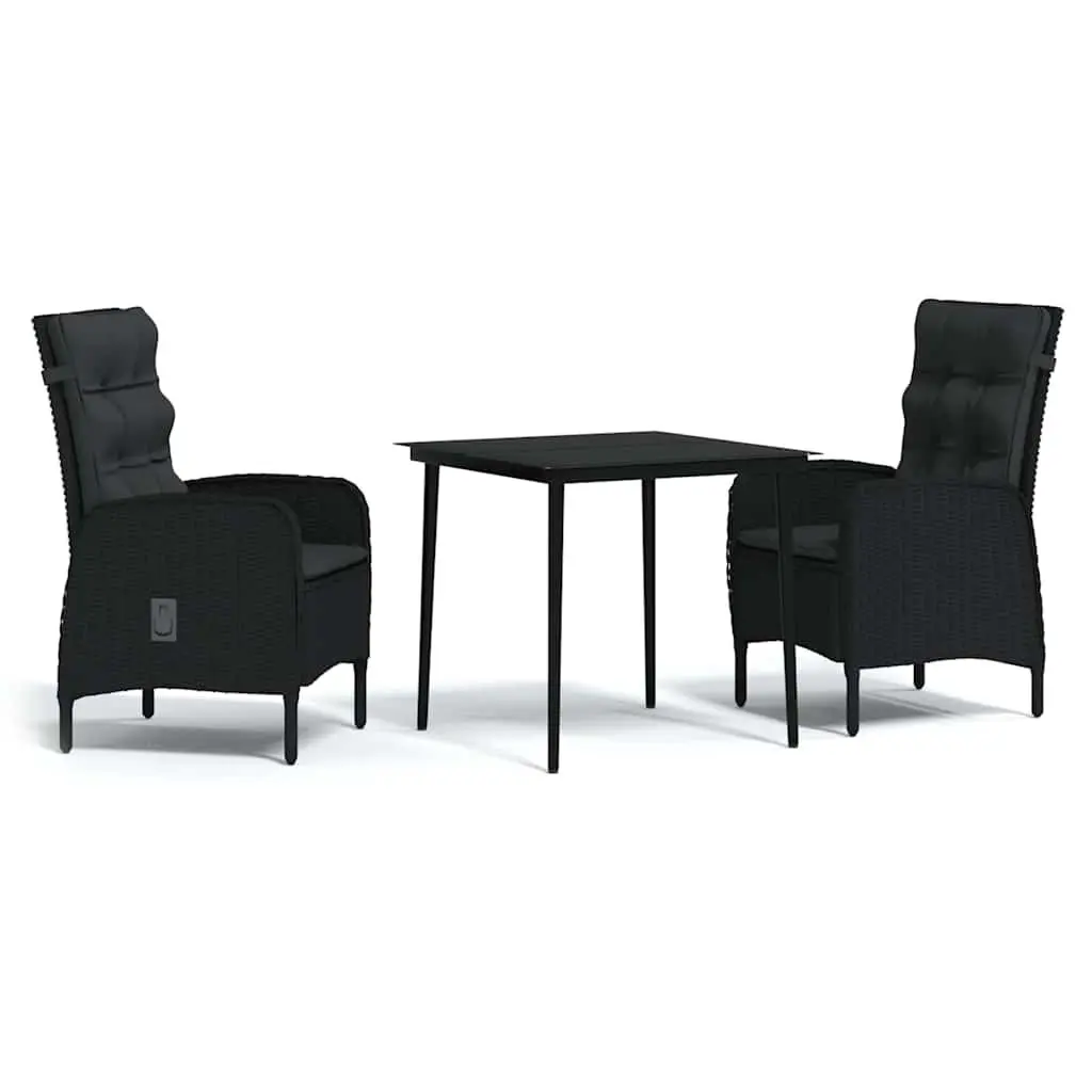 Garden Dining Set Black 3 Piece Outdoor Furniture Table Chairs with Cushions