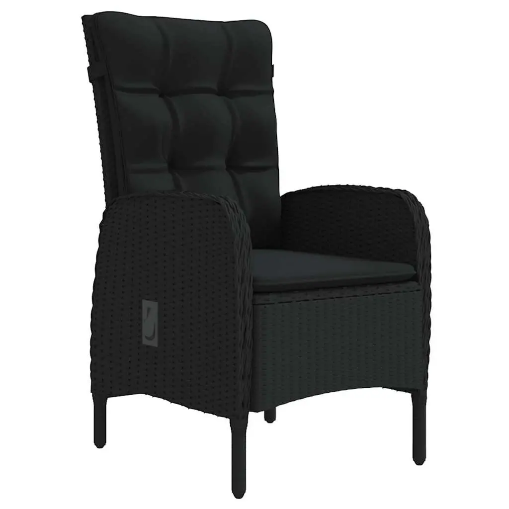 5 Piece Outdoor Dining Set Glass Table Reclining Chairs with Cushions Black