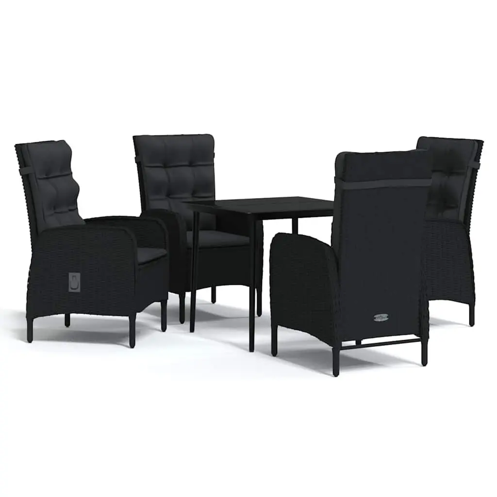 Outdoor Dining Set Black 5 Piece Garden Furniture with Cushions Steel Rattan