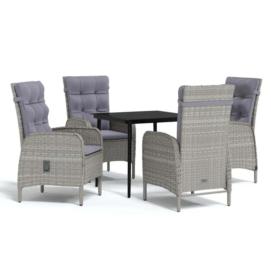 Outdoor Dining Set 5 Piece Grey with Cushions Rattan Chairs Glass Table