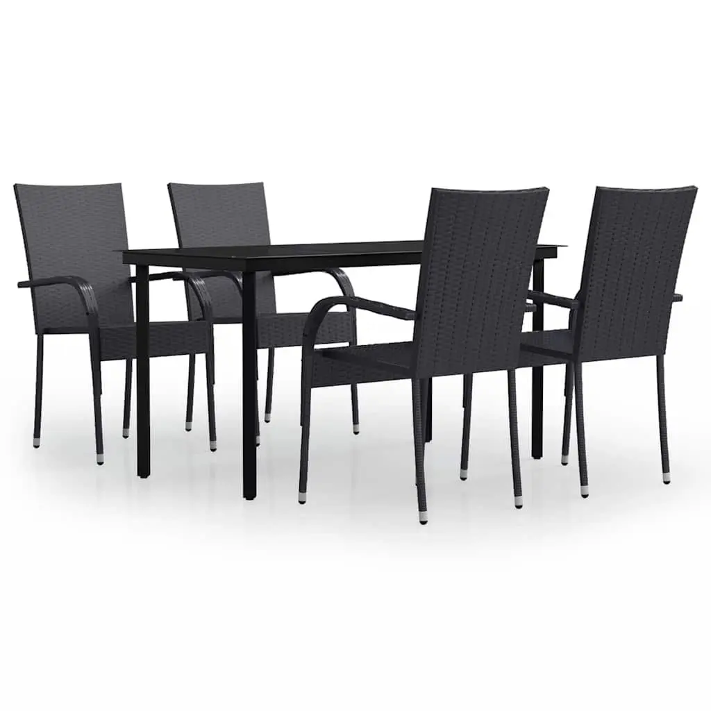 Outdoor Dining Set 5 Piece Black Steel Frame Glass Top Patio Furniture