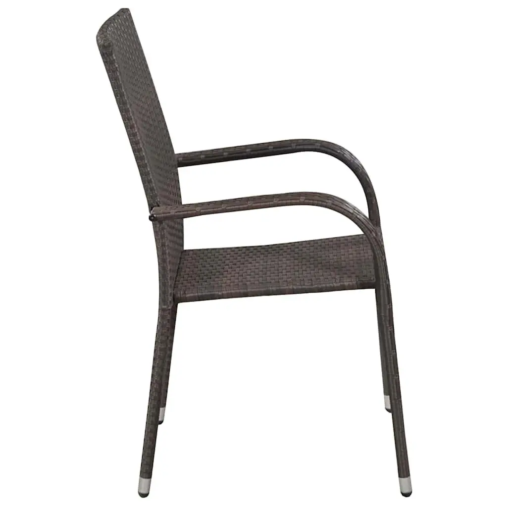 5 Piece Outdoor Dining Set Brown Glass Table Rattan Chairs Powder-coated Steel Frames