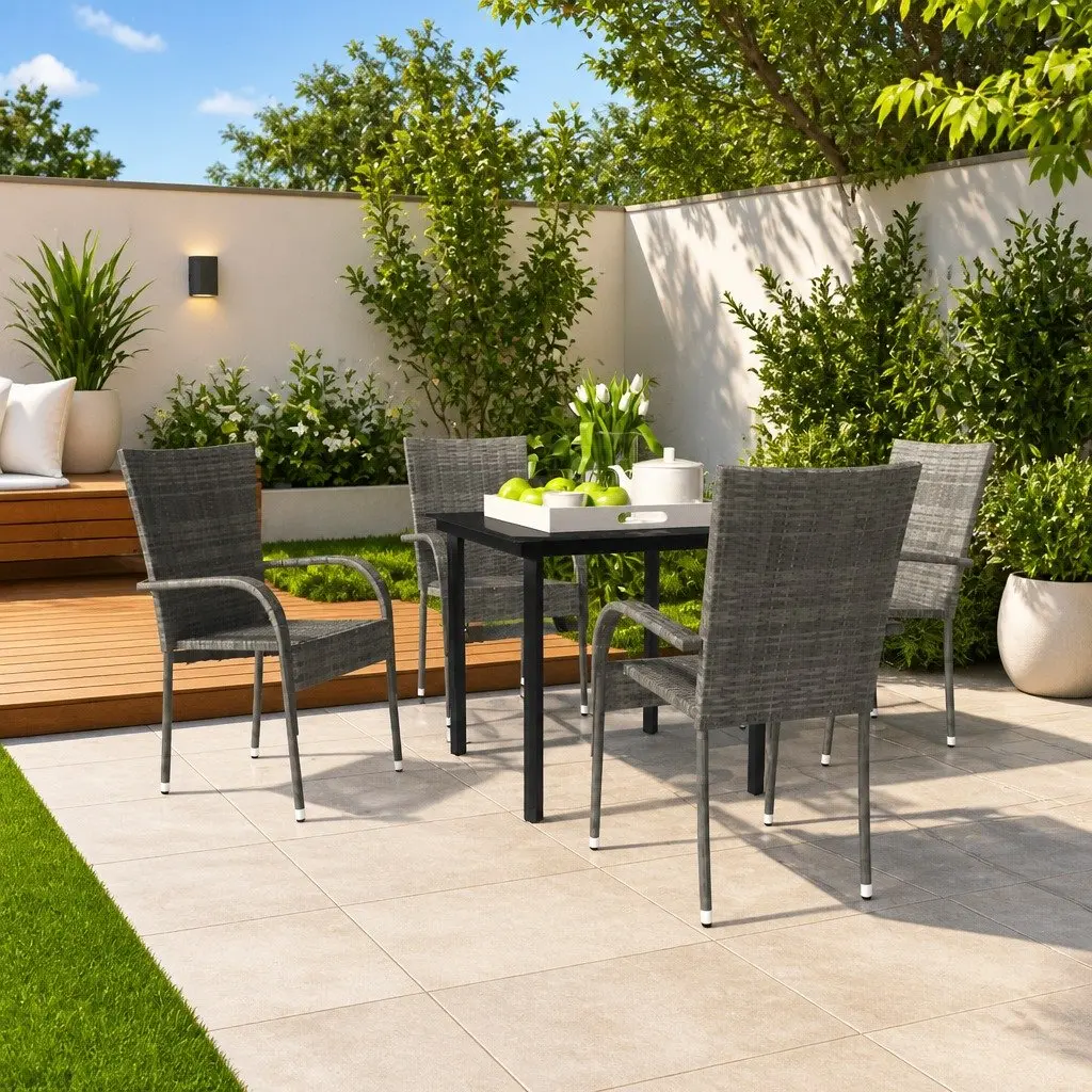 5 Piece Garden Dining Set Outdoor Patio Furniture Table Chairs Grey Black