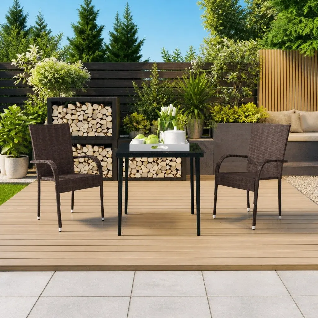 Garden Dining Set 3 Piece Outdoor Furniture Table and Chairs Brown