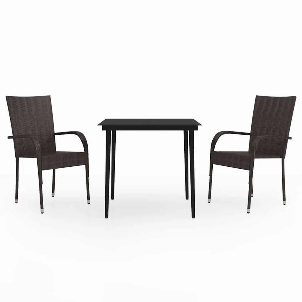 Garden Dining Set 3 Piece Outdoor Furniture Table and Chairs Brown